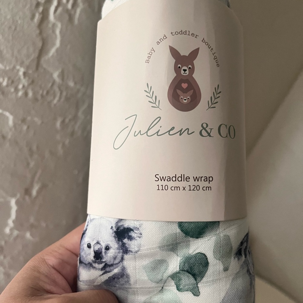 Baby Essentials Swaddle Wrap with Koala Design & bath towels Green and Gray